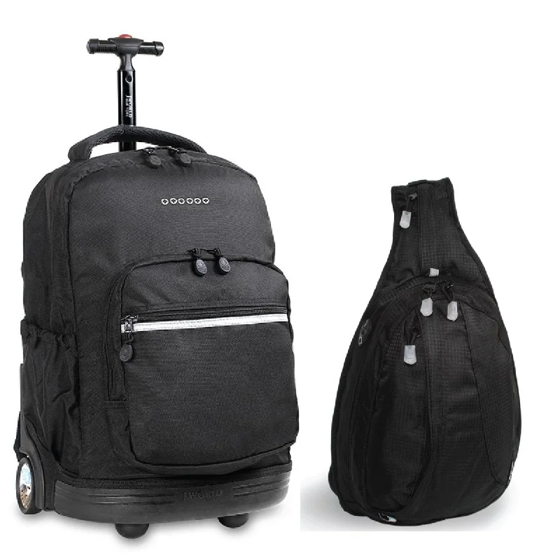 Backpack with back support-J World New York Sunrise Rolling Backpack & Stacy Backpack Set (Black & Black)