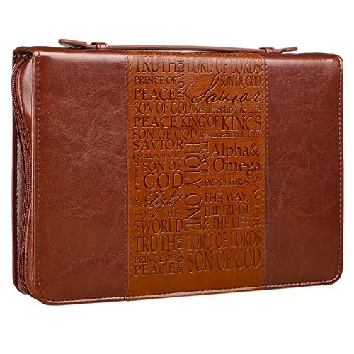 Suitcase for stylish trips-Names Of Jesus Brown Two-Tone Bible / Book Cover (Large)