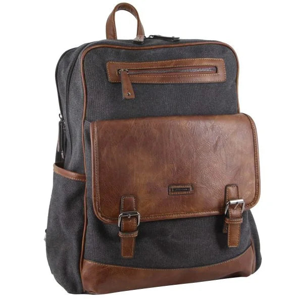 Travel backpack for nature hikes-Pierre Cardin Canvas and Leather  Backpack PC3310