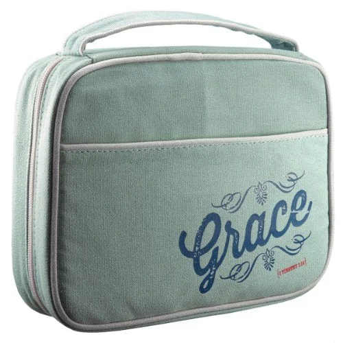 Suitcase with hidden compartments-Retro Blessings "Grace" Washed Cadet Blue Canvas Bible / Book Cover (Large)