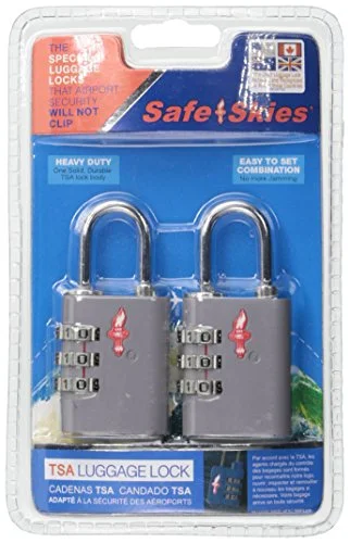 Suitcase with adjustable straps-Safe Skies 3 Dial Tsa-Recognized Lock Double Set, Silver, One Size