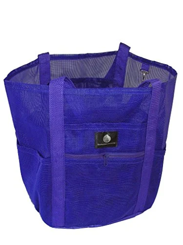 Suitcase for travel essentials-Saltwater Canvas Family Mesh Whale Bag, Sand/Waterproof Base, 9 Pockets, Purple