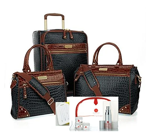 Suitcase for adventure seekers-Samantha Brown 12 Piece Classic Croco Luggage 21" Upright, Dowel Bags,Plus Extras~Black