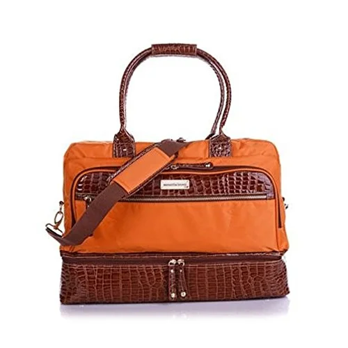 Suitcase for daily commutes-Samantha Brown Croco-Embossed Trim Drop Bottom Weekender Bag - Koi Orange