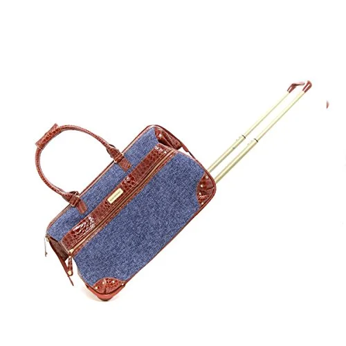 Suitcase with trendy patterns-Samantha Brown Tweed Tweed Wheeled Weekender Luggage Set - Blue