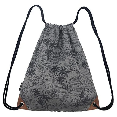 Suitcase with compact design-Samgoo Drawstring Bag Canvas Lightweight Coconut Palm Tree Printing Art Gym Sack Sport Bags