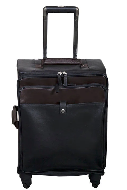 Suitcase with telescopic handle-Scully Leather Wheeled Carry On Black