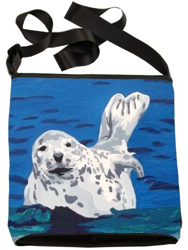 Suitcase with expandable pockets-Seal Small Cross Body Handbag - From My Original Paintings, Support Wildlife Conservation, Read How