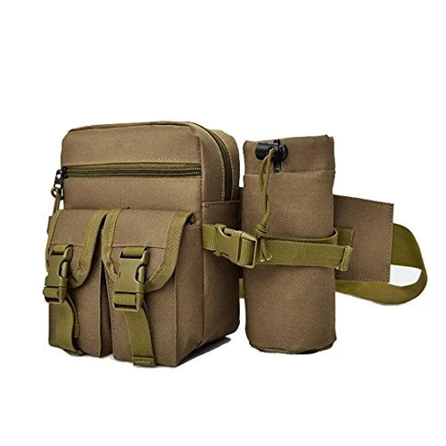 Suitcase with multiple pockets-Sealinf Men'S Canvas Waist Bag With Bottle Holder Hiking Ridding Fanny Pack (Khaki)