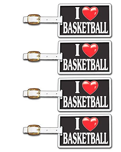 Suitcase with bold logos-Tag Crazy I Heart Basketball Four Pack, Black/White/Red, One Size