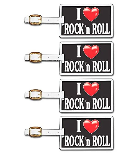 Suitcase for long-term travel-Tag Crazy I Heart Rock N Roll Four Pack, Black/White/Red, One Size