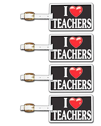 Suitcase with sleek designs-Tag Crazy I Heart Teachers Four Pack, Black/White/Red, One Size