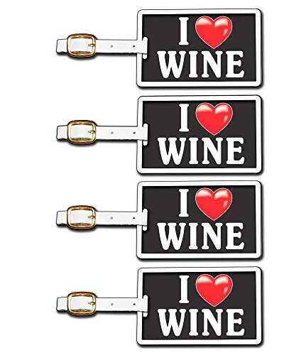 Suitcase with sturdy frame-Tag Crazy I Heart Wine Four Pack, Black/White/Red, One Size