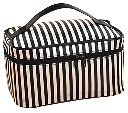 Suitcase for budget travelers-Travel Cosmetic Bag Cartoon Bucket Bag Cosmetic Pouch (Black And White Stripes)