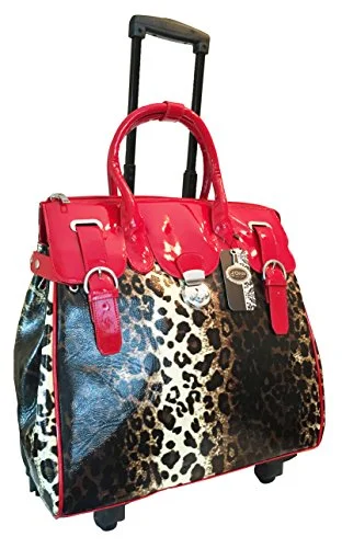 Suitcase with stylish designs-Trendy Flyer Computer/Laptop Large Bag Tote Duffel Rolling 4 Wheel Spinner Luggage Leopard Red