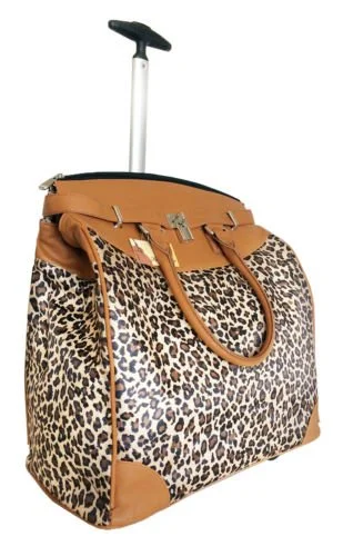 Suitcase with bright logos-Trendy Flyer Computer/Laptop Rolling Bag 2 Wheel Case Leopard Beige