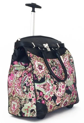 Suitcase for long flights-Trendy Flyer Computer/Laptop Rolling Bag 2 Wheel Case Paisley Green