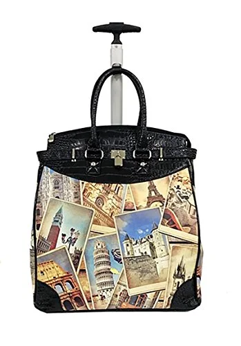 Suitcase for group travel-Trendy Flyer Computer/Laptop Rolling Bag 2 Wheel Case Postcards