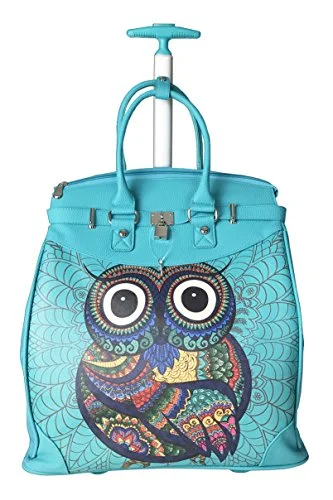 Suitcase with sturdy frame-Trendy Flyer Computer/Laptop Rolling Bag 2 Wheel Case Turquoise Owl