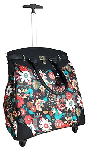 Suitcase with bold colors-Trendy Flyer Computer/Laptop Rolling Bag 4 Wheel Case Flower Black