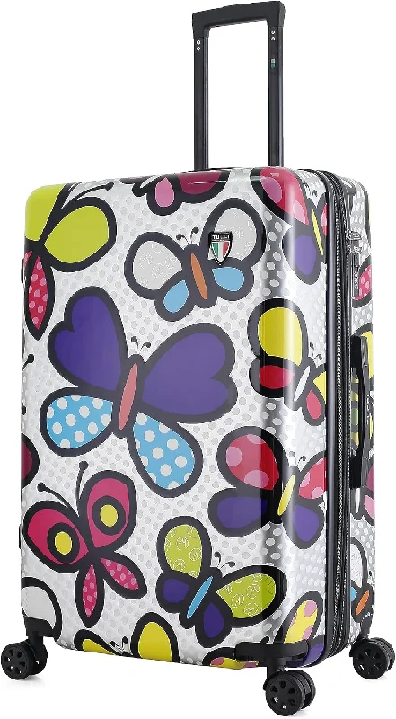 Suitcase for rugged use-TUCCI Pop Art Flower Dots 28” Large Hardside Checked Suitcase