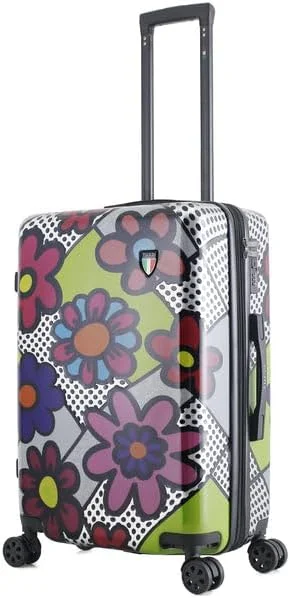 Suitcase with stylish handles-TUCCI Pop Art Flower Dots 24” Medium Hardside Checked Suitcase