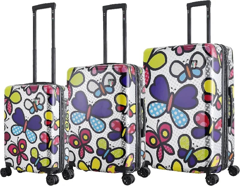 Suitcase with hidden compartments-TUCCI Italy Butterfly Pop (20”, 24” & 28”) Hardside Suitcase Set