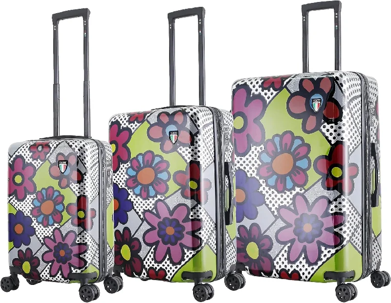 Suitcase with expandable pockets-TUCCI Italy Flower Dots (20”, 24” & 28”) Hardside Suitcase Set