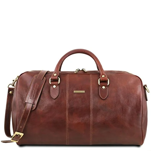 Tuscany Leather Lisbona Travel Leather Duffle Bag - Large Size Brown Leather Travel Bags