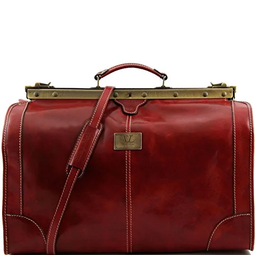 Suitcase with wheels-Tuscany Leather Madrid Gladstone Leather Bag - Large Size Red Leather Travel Bags