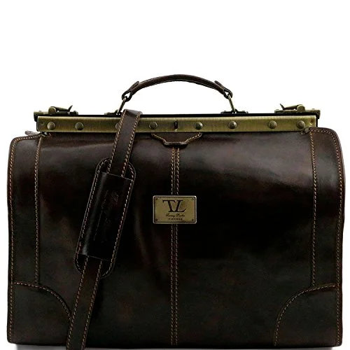 Suitcase with durable wheels-Tuscany Leather - Madrid - Gladstone Leather Bag - Small Size Dark Brown - Tl1023/5