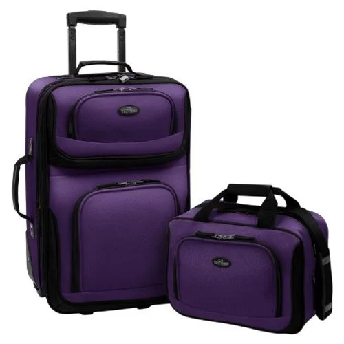 Suitcase for outdoor use-Us Traveler  Rio Two Piece Expandable Carry-On Luggage Set, Purple, One Size