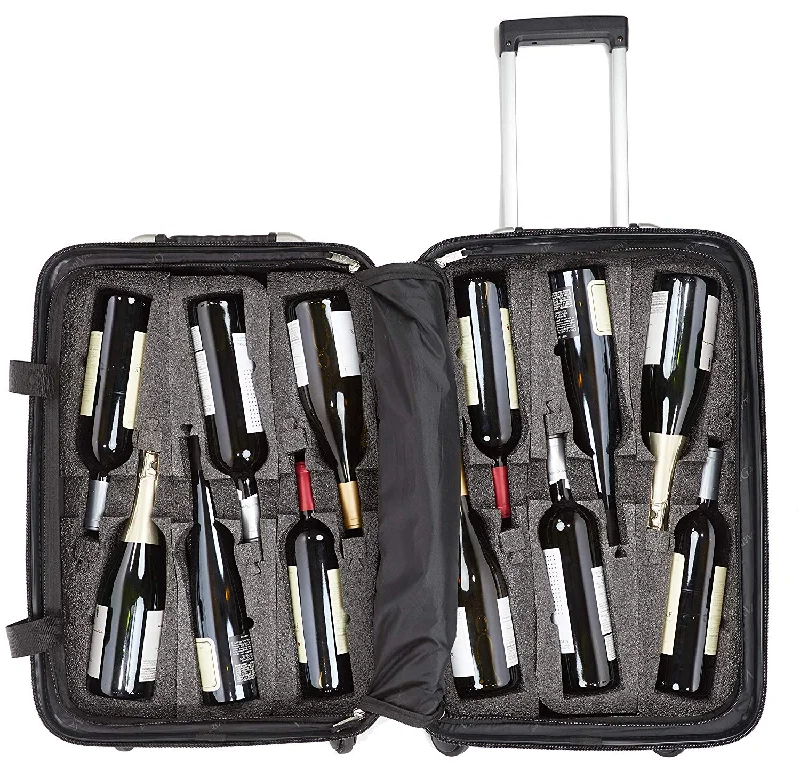 Suitcase for group vacations-VinGardeValise - Up to 12 Bottles & All Purpose Wine Travel Suitcase (Silver)