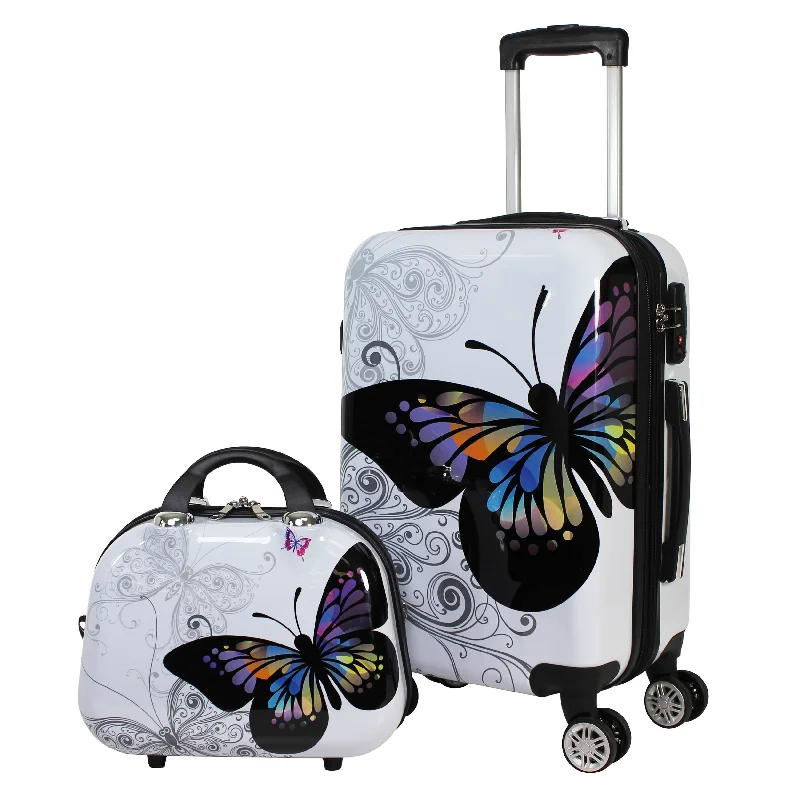 Suitcase with sleek logos-World Traveler Butterfly 2-piece Hardside Carry-on Spinner Luggage Set