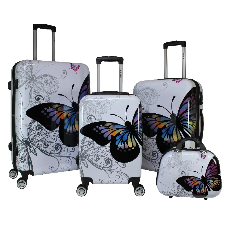 Suitcase with hidden pockets-World Traveler Butterfly 4-Piece Hardside TSA Combination Lock Spinner Luggage Set