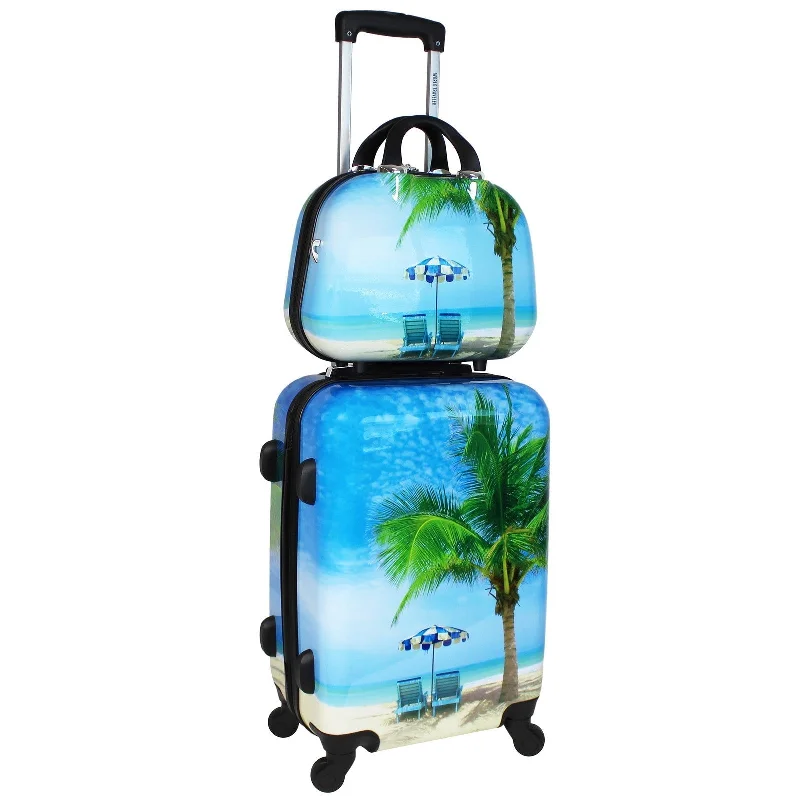 Suitcase for tropical travel-World Traveler Palm Tree Hardside 2-Piece Carry-On Spinner Luggage Set