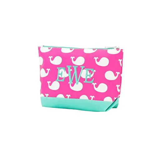 Suitcase for stylish commuting-10" Fashion Polyester Accessory/Cosmetic Bag (Hot Pink Whales)