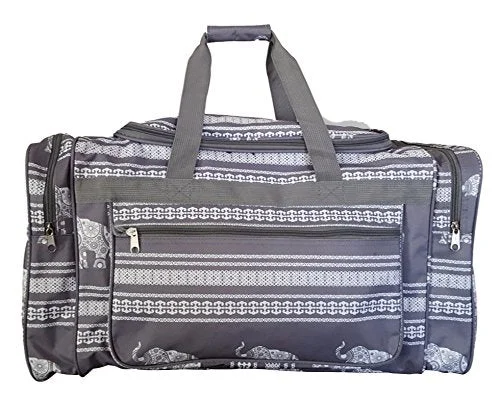 Duffle Bags for fitness classes-21 Inch Fashion Print Gym Dance Cheer Travel Duffle Bag (Gray Stripe Elephant)