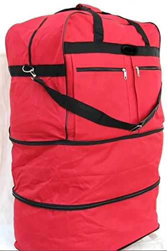 Suitcase with adjustable straps-40" Red Large Expandable Rolling 6 Wheeled Duffel Bag Spinner Suitcase Luggage