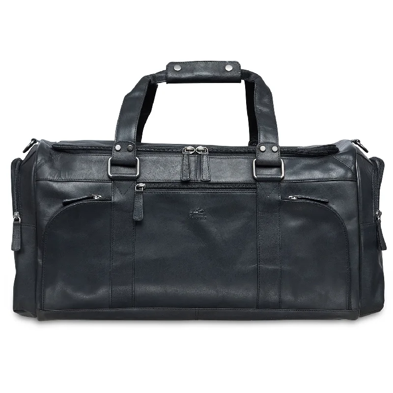 Duffle Bags for tenants-Mancini Leather Duffle Bag, 23" x 10" x 10.25", Black