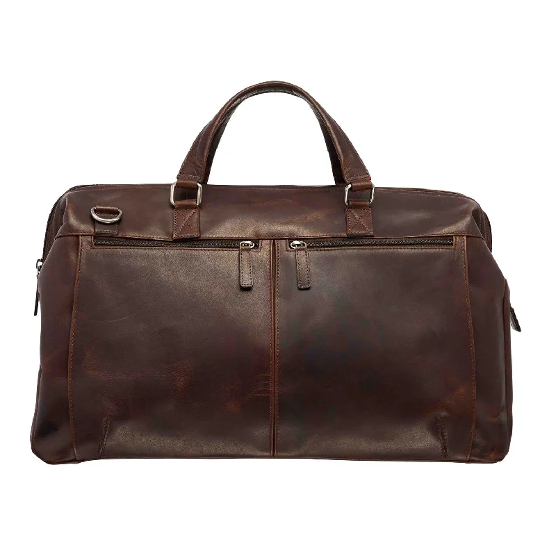 Duffle Bags for resorts-Mancini Leather Classic Carry-on Duffle Bag, 20" x 10" x 13.5", Brown