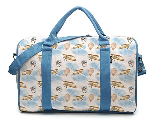 Suitcase with sleek designs-Airplane In Clouds And Balloon Pattern-2 Printed Canvas Duffle Travel Bag Was_42