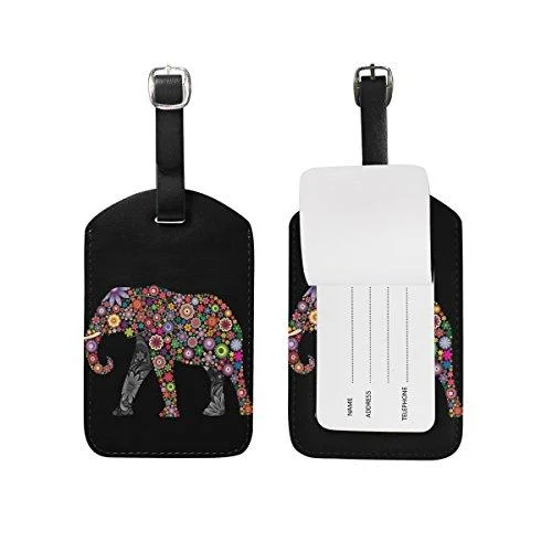 Suitcase for heavy-duty use-Alaza Tribal Animal Elephant Luggage Tag For Baggage Suitcase Bag Leather 1 Piece