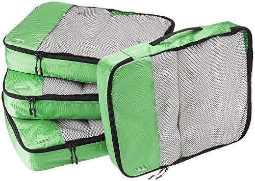 Suitcase for summer trips-Amazonbasics 4-Piece Packing Cube Set - Large, Green