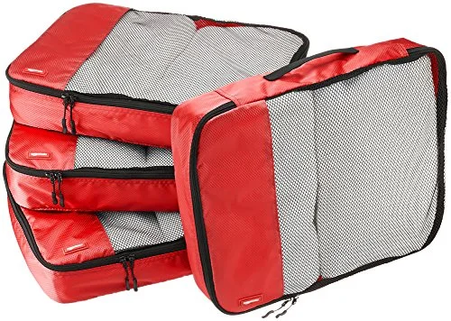 Suitcase with stylish straps-Amazonbasics 4-Piece Packing Cube Set - Large, Red