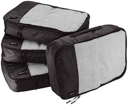 Suitcase with stylish straps-Amazonbasics 4-Piece Packing Cube Set - Medium, Black