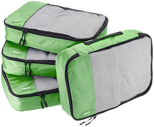 Suitcase with large openings-Amazonbasics 4-Piece Packing Cube Set - Medium, Green