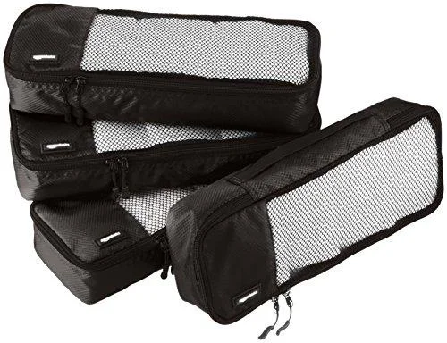 Suitcase with multiple pockets-Amazonbasics 4-Piece Packing Cube Set - Slim, Black