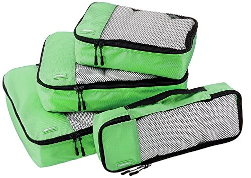 Suitcase with trendy patterns-Amazonbasics 4-Piece Packing Cube Set - Small, Medium, Large, And Slim, Green