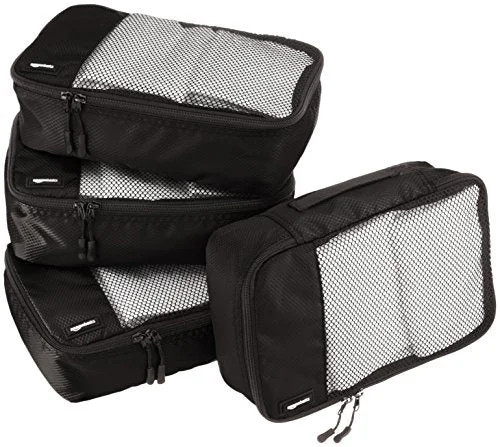 Suitcase for rugged use-Amazonbasics Small  Packing Cubes - 4 Piece Set, Black